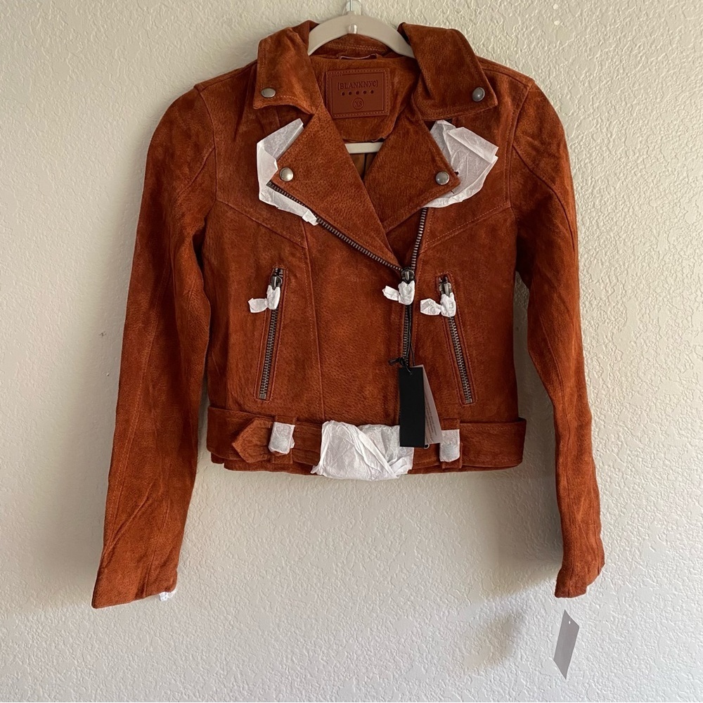 Blank NYC Rust Brown Suede Moto Jacket